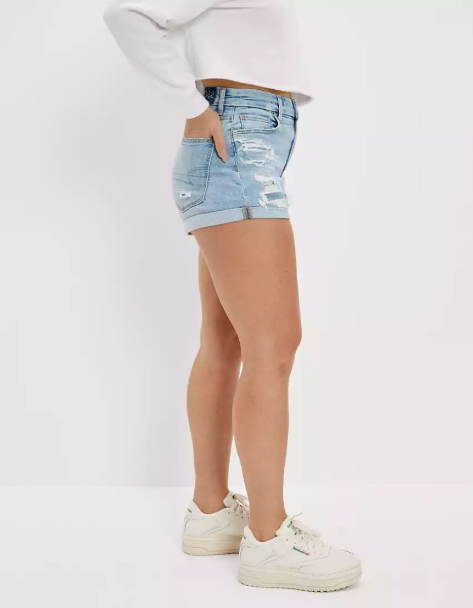 Shorts American Eagle AE Stretch Curvy Denim Mom Lavage Clair Femme | LDS-54703946